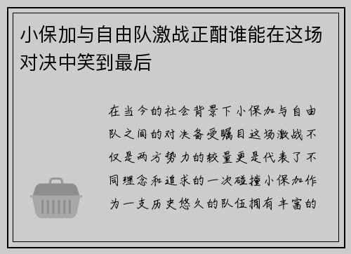 小保加与自由队激战正酣谁能在这场对决中笑到最后 小保加与自由队激战正酣谁能在这场对决中笑到最后